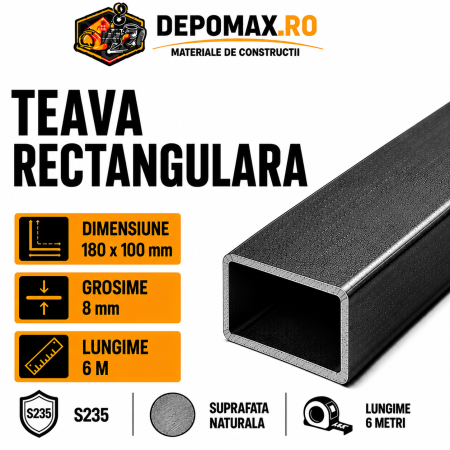 Teava rectangulara 180 x 100 x 8 mm, 6 metri